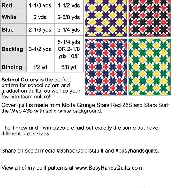 School Colors Quilt Pattern