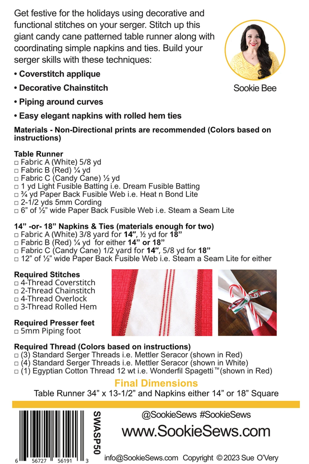Candy Cane Table Runner & Napkins Serger Pattern