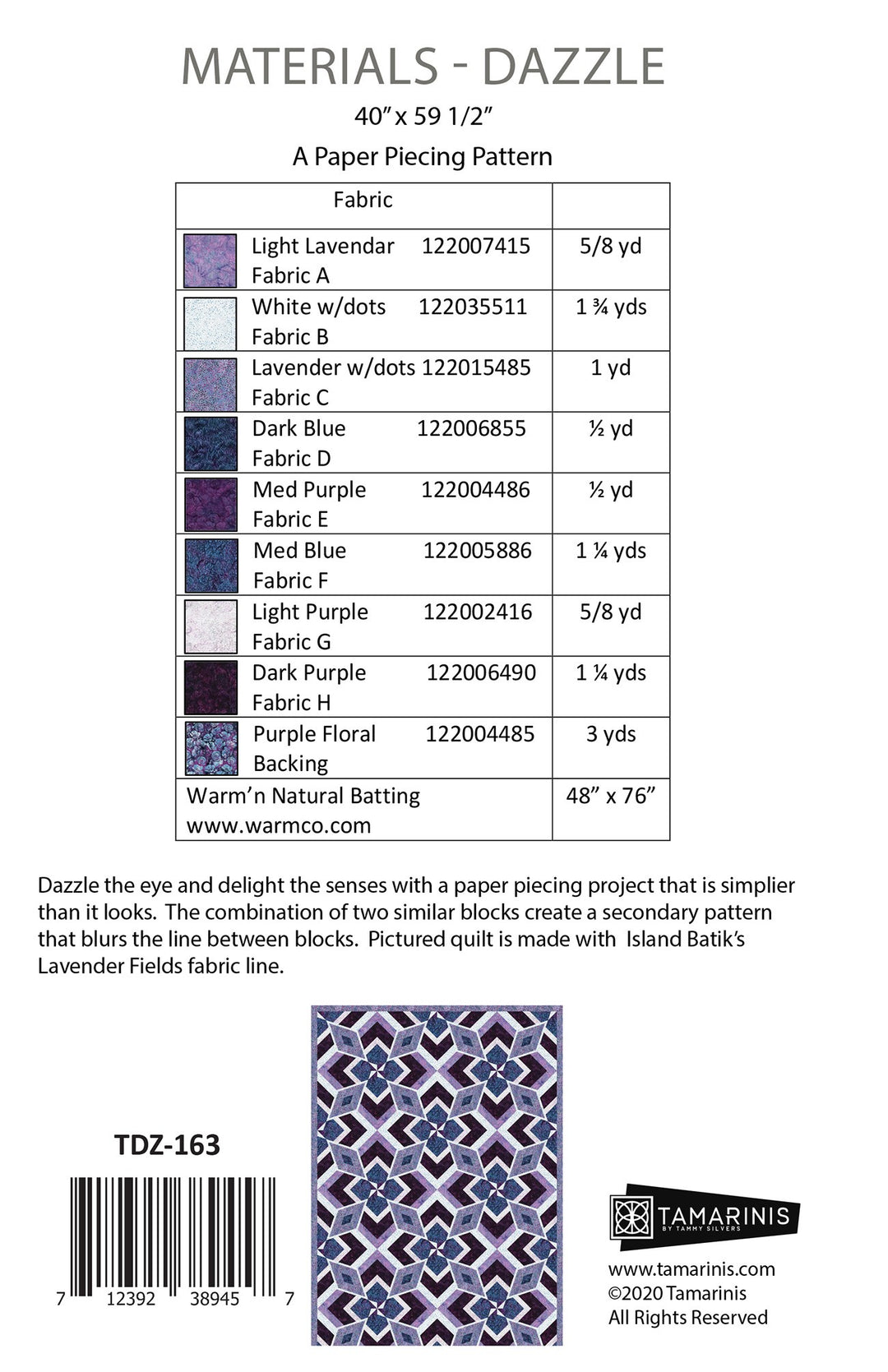 Dazzle Quilt Pattern Tamarinis